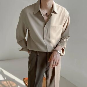 NWT Men’s Real Takai Essentials Button-Up Collared Dress Shirt Khaki US Medium